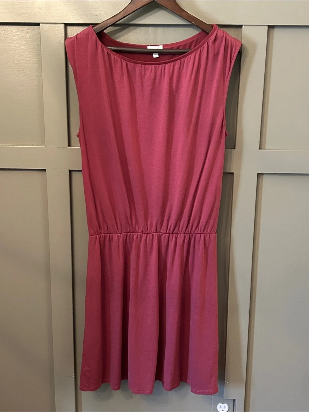 Garnet Hill Blouson Boatneck Knit Dress Cotton Stretch Jersey Dark Pink Large